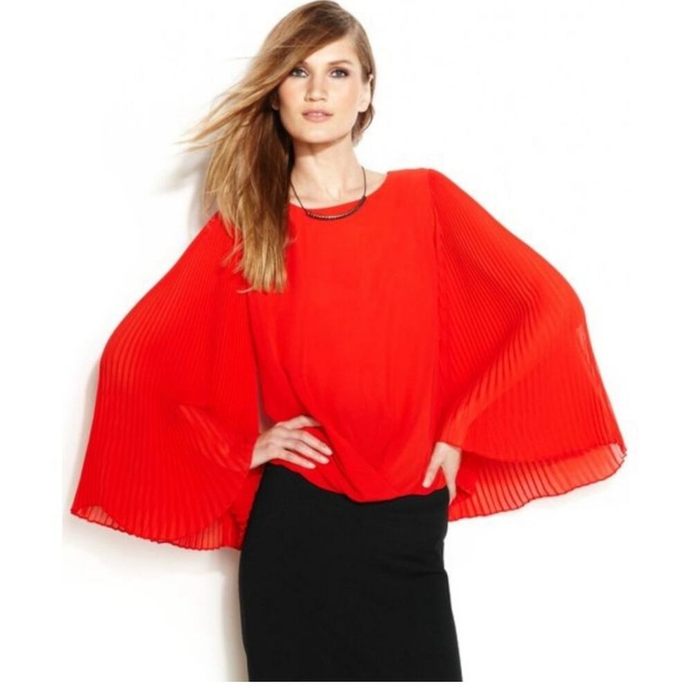 Vince Camuto - Red Chiffon Pleated Sleeve Blouse - XL